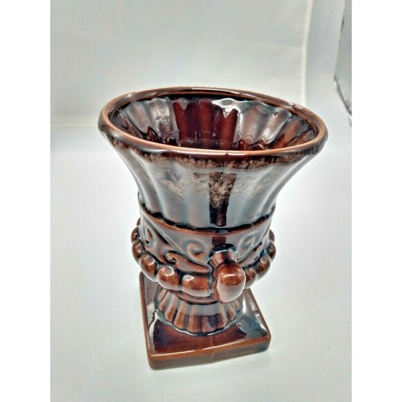 Vintage Beauceware Quebec Canada Glazed Clay Footed Urn Vase 5 7/8" Tall - Picture 3 of 10